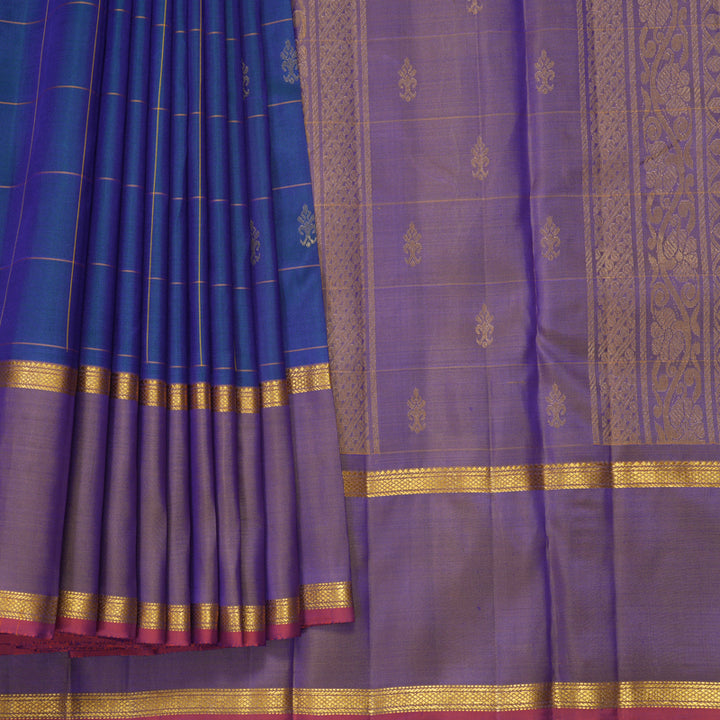 Hayagrivas Handloom Peacock Blue Kanjivaram Silk Saree with Lilac Border KBF565G7-3