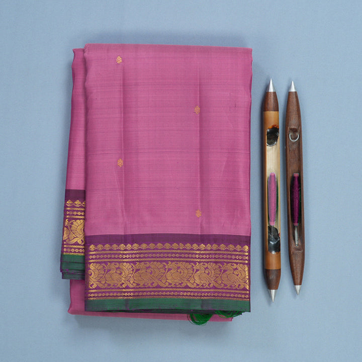 Hayagrivas Handloom Lavender-Pink Kanjivaram Silk Saree with Dark Purple Border KBF565G9-7