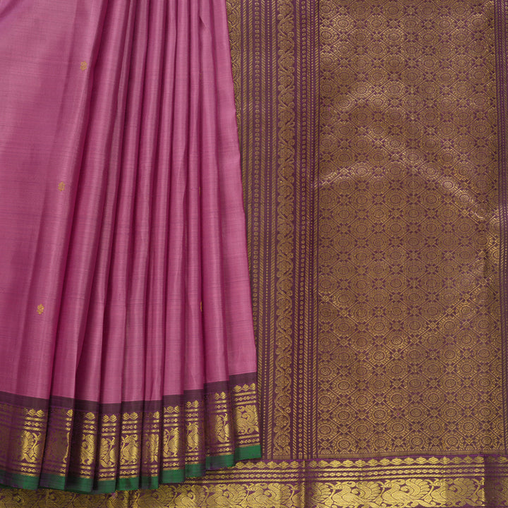Hayagrivas Handloom Lavender-Pink Kanjivaram Silk Saree with Dark Purple Border KBF565G9-7