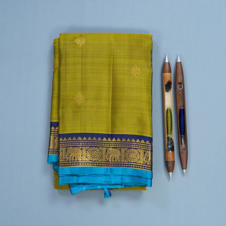 Hayagrivas Handloom Olive Green Kanjivaram Silk Saree with Dark Blue Border KBF565G9-8