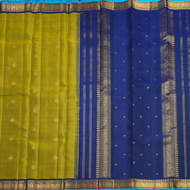Hayagrivas Handloom Olive Green Kanjivaram Silk Saree with Dark Blue Border KBF565G9-8