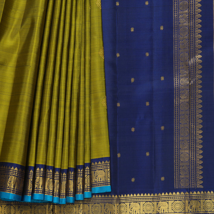 Hayagrivas Handloom Olive Green Kanjivaram Silk Saree with Dark Blue Border KBF565G9-8