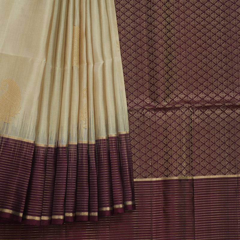 Hayagrivas Beige Handloom Soft Silk Saree KBF566G3-2