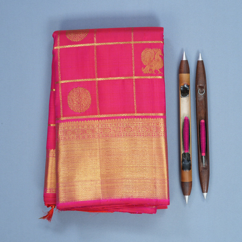 Hayagrivas Handloom Rani Pink Kanjivaram Silk Saree with Border KBF567G1-1