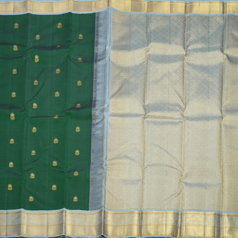 Hayagrivas Handloom Bottle Green Kanjivaram Silk Saree with Bluish-Grey Border KBF567G4-1