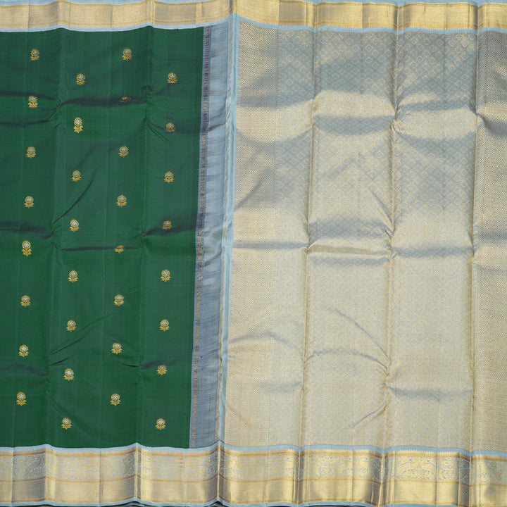 Hayagrivas Handloom Bottle Green Kanjivaram Silk Saree with Bluish-Grey Border KBF567G4-1
