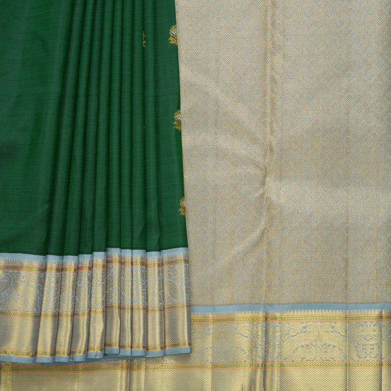 Hayagrivas Handloom Bottle Green Kanjivaram Silk Saree with Bluish-Grey Border KBF567G4-1