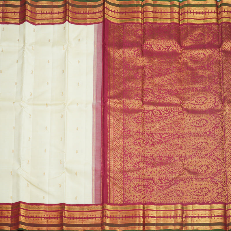 Hayagrivas Handloom Half-White Kanjivaram Silk Saree with Maroon &amp; Manthalir Border KBF567G5-1