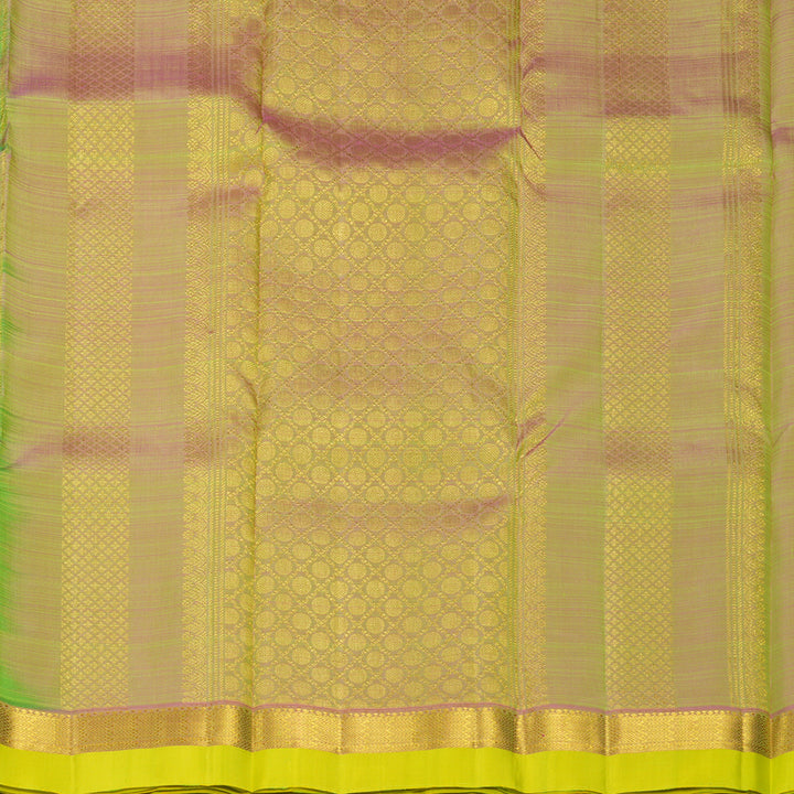 Hayagrivas Handloom Parrot Green Kanjivaram Silk Saree with Lemon Yellow Border KBF568G1-1