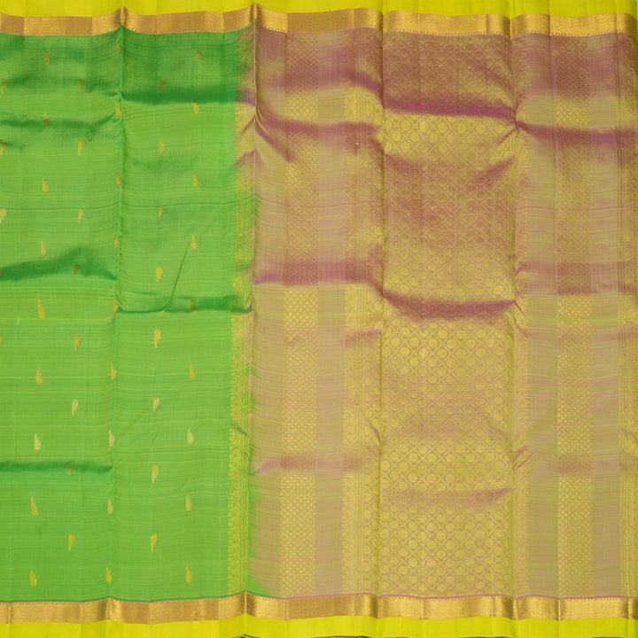 Hayagrivas Handloom Parrot Green Kanjivaram Silk Saree with Lemon Yellow Border KBF568G1-1