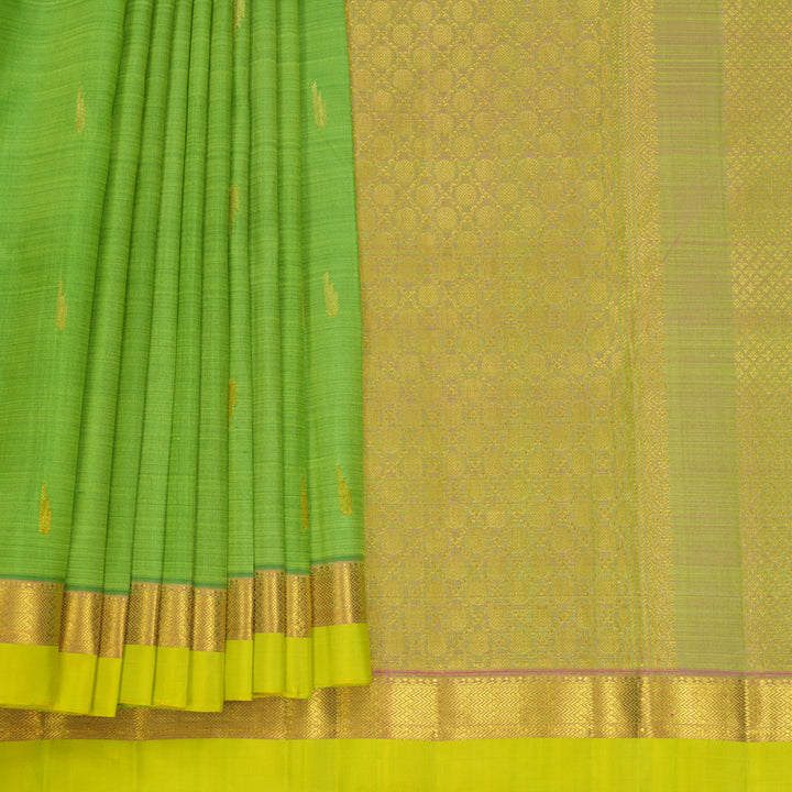 Hayagrivas Handloom Parrot Green Kanjivaram Silk Saree with Lemon Yellow Border KBF568G1-1