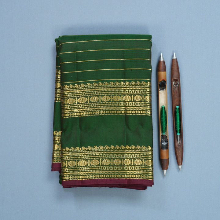 Hayagrivas Handloom Bottle Green Kanjivaram Silk Saree KBF568G12-1
