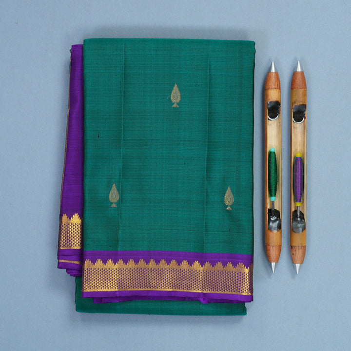Hayagrivas Handloom Rama Green Kanjivaram Silk Saree with Purple Border KBF568G2-1