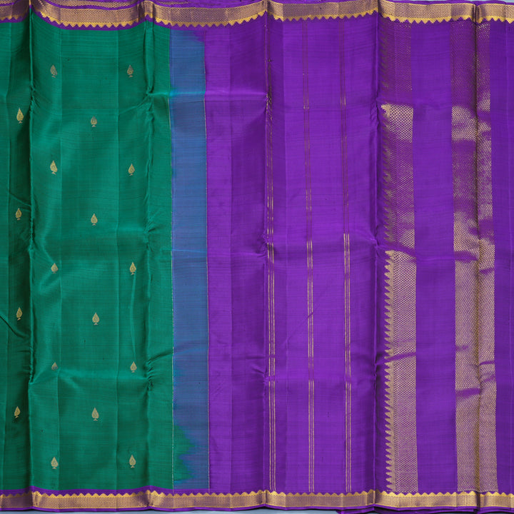 Hayagrivas Handloom Rama Green Kanjivaram Silk Saree with Purple Border KBF568G2-1