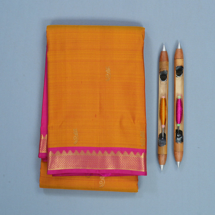 Hayagrivas Handloom Golden Orange Kanjivaram Silk Saree with Pink Border KBF568G2-5