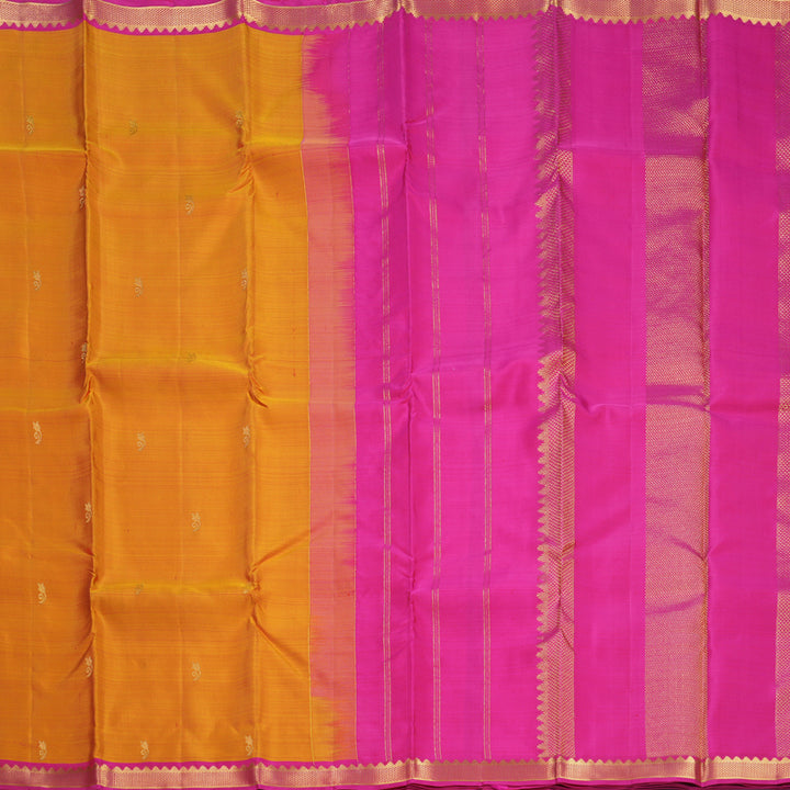 Hayagrivas Handloom Golden Orange Kanjivaram Silk Saree with Pink Border KBF568G2-5