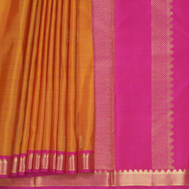 Hayagrivas Handloom Golden Orange Kanjivaram Silk Saree with Pink Border KBF568G2-5