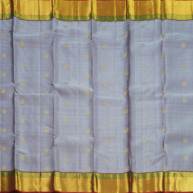 Hayagrivas Handloom Lilac-Grey Kanjivaram Silk Saree with Rust Orange Border KBF568G6-1