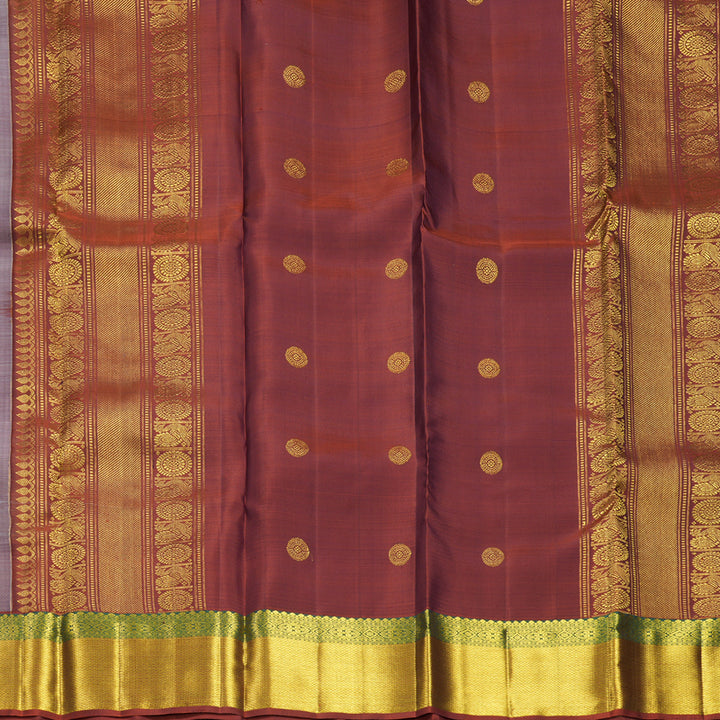 Hayagrivas Handloom Lilac-Grey Kanjivaram Silk Saree with Rust Orange Border KBF568G6-1
