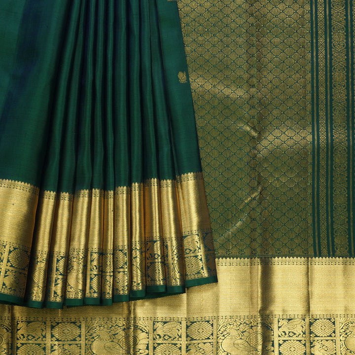 Hayagrivas Handloom Peacock Green Kanjivaram Silk Saree KBF568G6-12