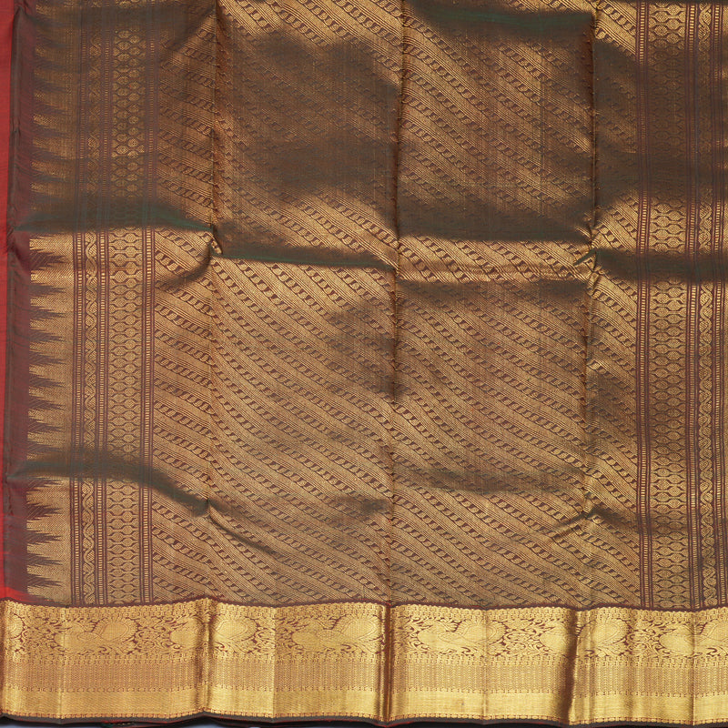 Hayagrivas Handloom Red Kanjivaram Silk Saree with Rust Maroon Border KBF568G6-4
