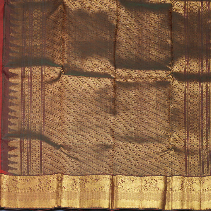 Hayagrivas Handloom Red Kanjivaram Silk Saree with Rust Maroon Border KBF568G6-4