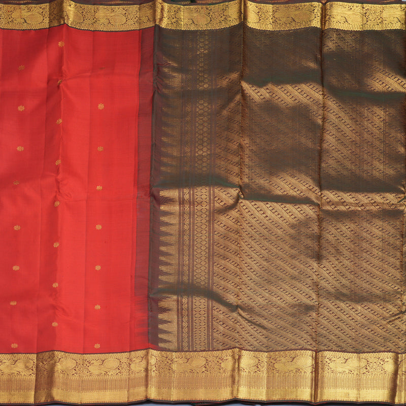Hayagrivas Handloom Red Kanjivaram Silk Saree with Rust Maroon Border KBF568G6-4