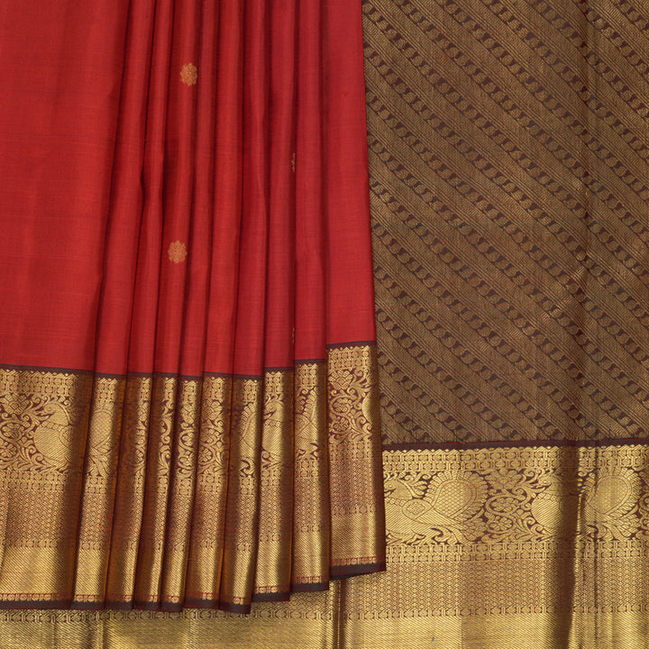 Hayagrivas Handloom Red Kanjivaram Silk Saree with Rust Maroon Border KBF568G6-4