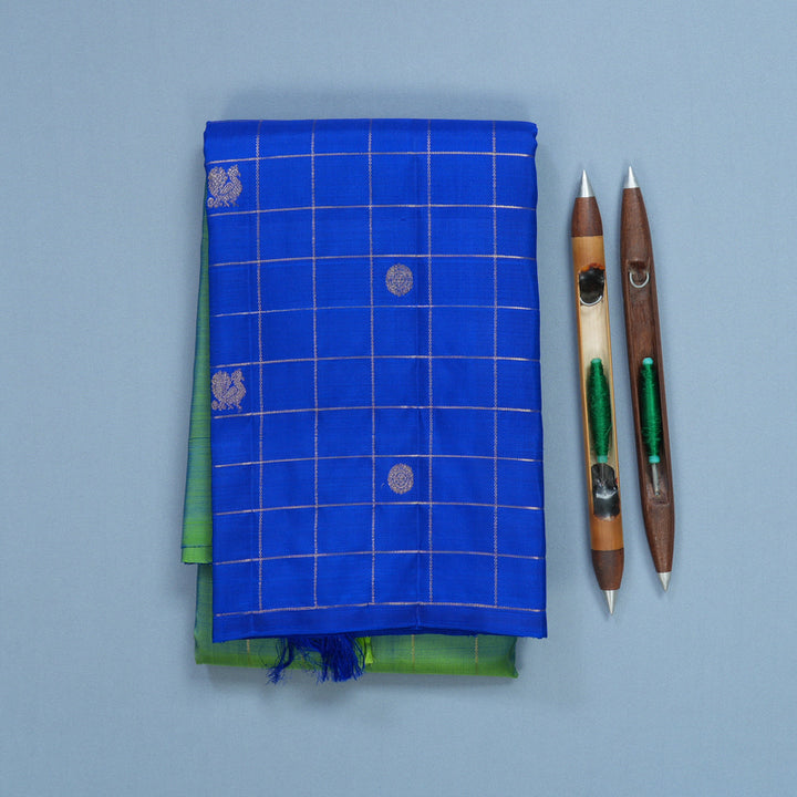 Hayagrivas Handloom Dual Toned (Parrot Green &amp; Blue) Kanjivaram Silk Saree KBF568G7-1