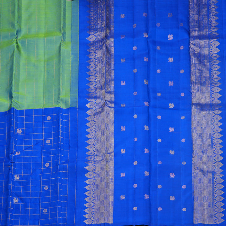 Hayagrivas Handloom Dual Toned (Parrot Green &amp; Blue) Kanjivaram Silk Saree KBF568G7-1