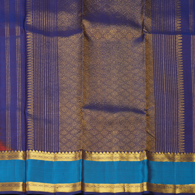 Hayagrivas Handloom Rust Orange Kanjivaram Silk Saree with Ananda Blue Border KBF568G8-10