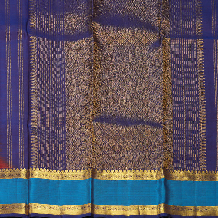 Hayagrivas Handloom Rust Orange Kanjivaram Silk Saree with Ananda Blue Border KBF568G8-10