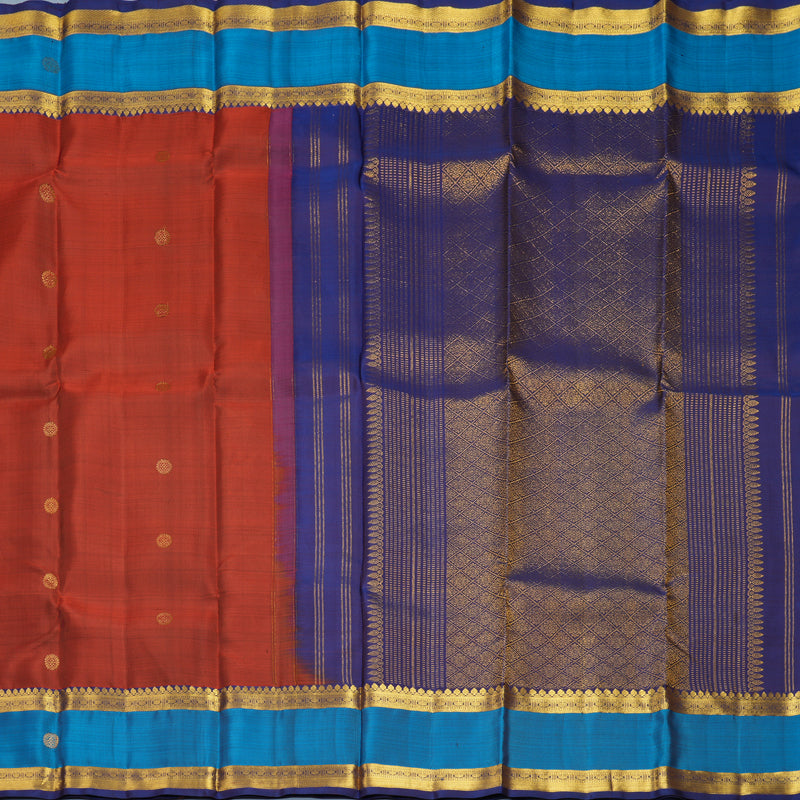 Hayagrivas Handloom Rust Orange Kanjivaram Silk Saree with Ananda Blue Border KBF568G8-10