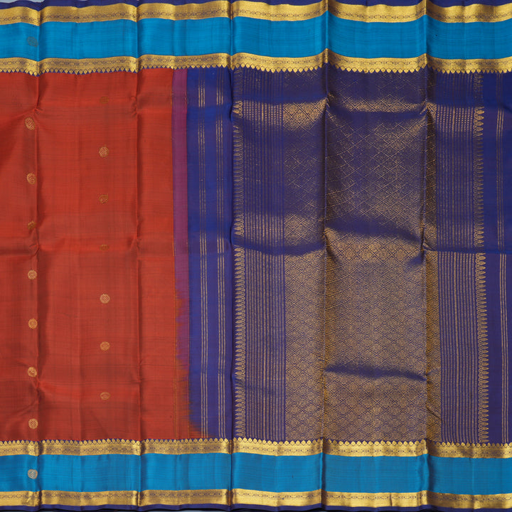 Hayagrivas Handloom Rust Orange Kanjivaram Silk Saree with Ananda Blue Border KBF568G8-10