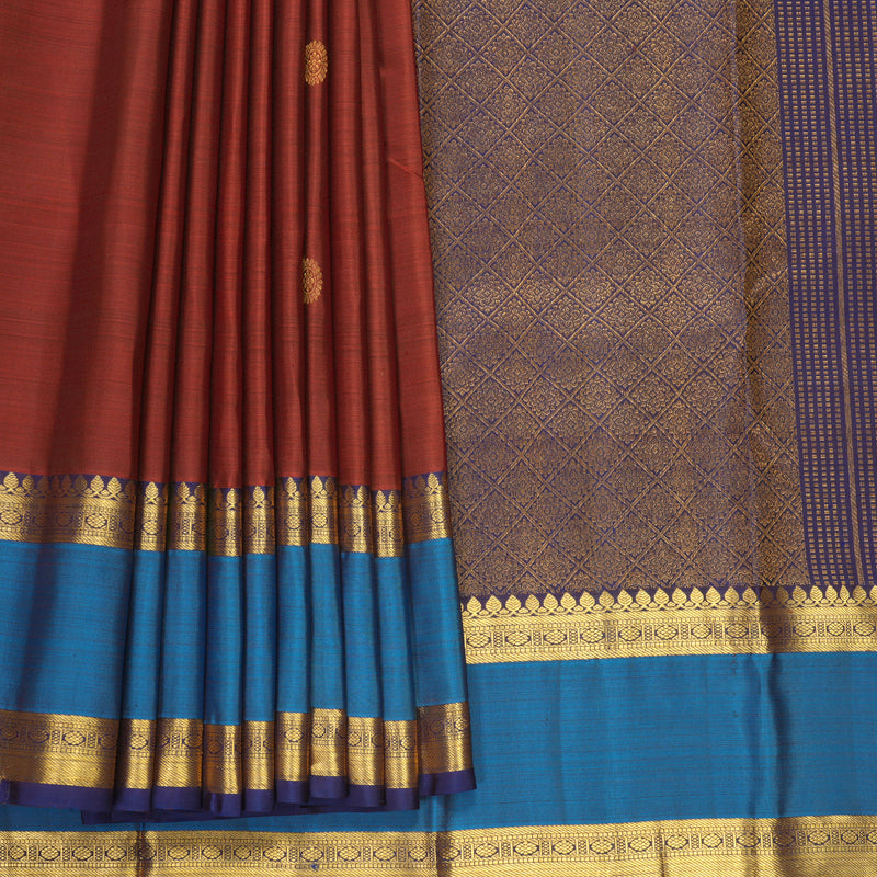 Hayagrivas Handloom Rust Orange Kanjivaram Silk Saree with Ananda Blue Border KBF568G8-10