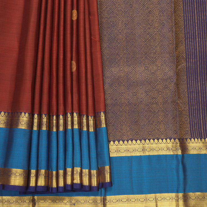 Hayagrivas Handloom Rust Orange Kanjivaram Silk Saree with Ananda Blue Border KBF568G8-10
