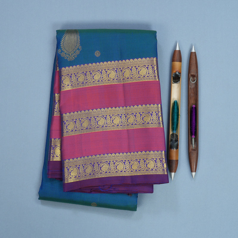 Hayagrivas Handloom Mayilkazhuthu Kanjivaram Silk Saree with Rust Orange Border KBF568G9-14