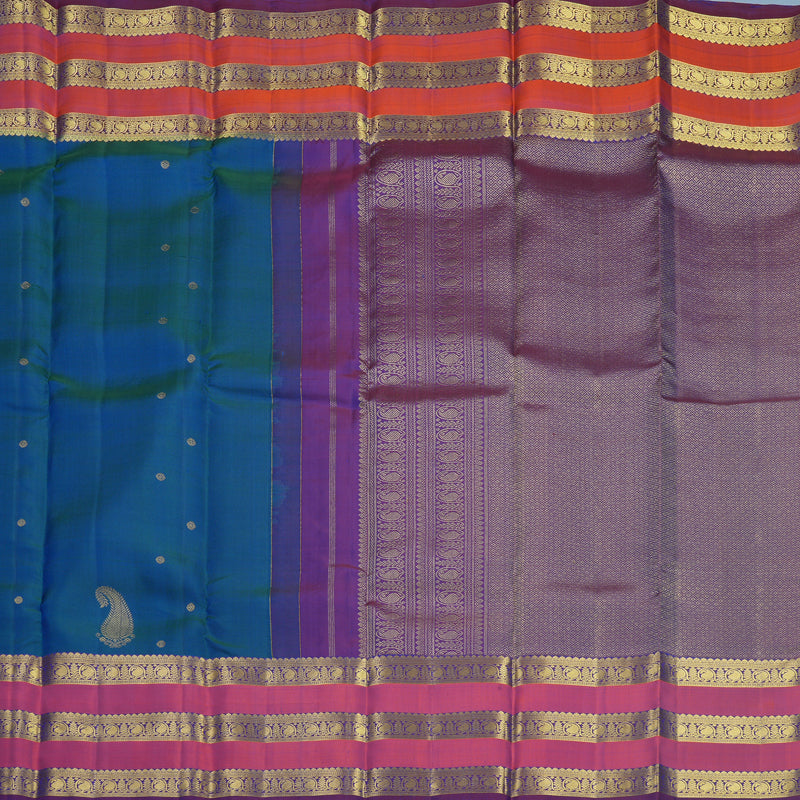 Hayagrivas Handloom Mayilkazhuthu Kanjivaram Silk Saree with Rust Orange Border KBF568G9-14