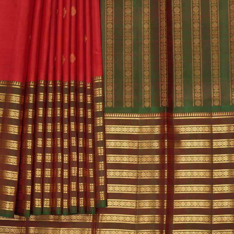 Hayagrivas Handloom Red Kanjivaram Silk Saree with Manthalir Border KBF568G9-2