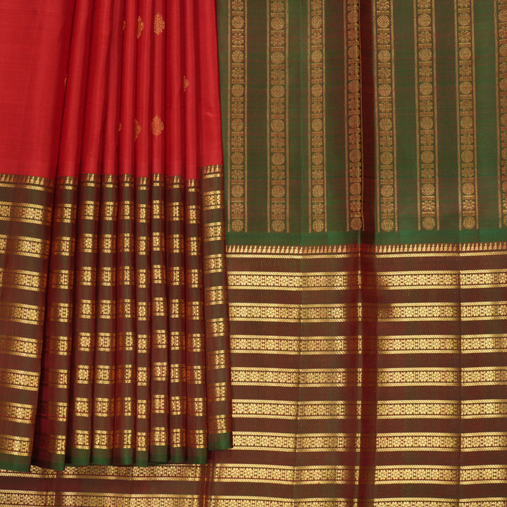 Hayagrivas Handloom Red Kanjivaram Silk Saree with Manthalir Border KBF568G9-2