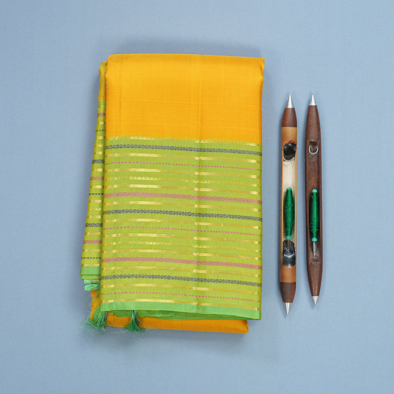 Hayagrivas Handloom Yellow Kanjivaram Silk Saree with Parrot Green Border KBF568G9-3