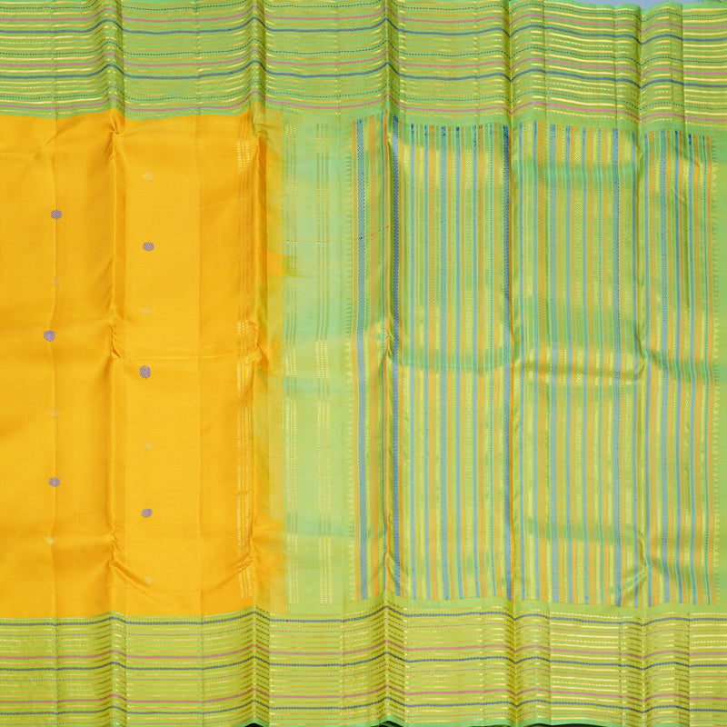 Hayagrivas Handloom Yellow Kanjivaram Silk Saree with Parrot Green Border KBF568G9-3