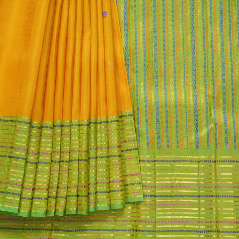 Hayagrivas Handloom Yellow Kanjivaram Silk Saree with Parrot Green Border KBF568G9-3