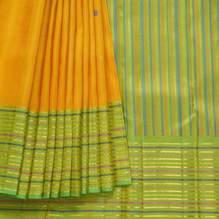 Hayagrivas Handloom Yellow Kanjivaram Silk Saree with Parrot Green Border KBF568G9-3