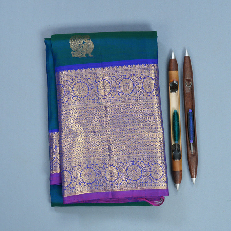 Hayagrivas Handloom Mayilkazhuthu Kanjivaram Silk Saree with Blue Border KBF568G9-4