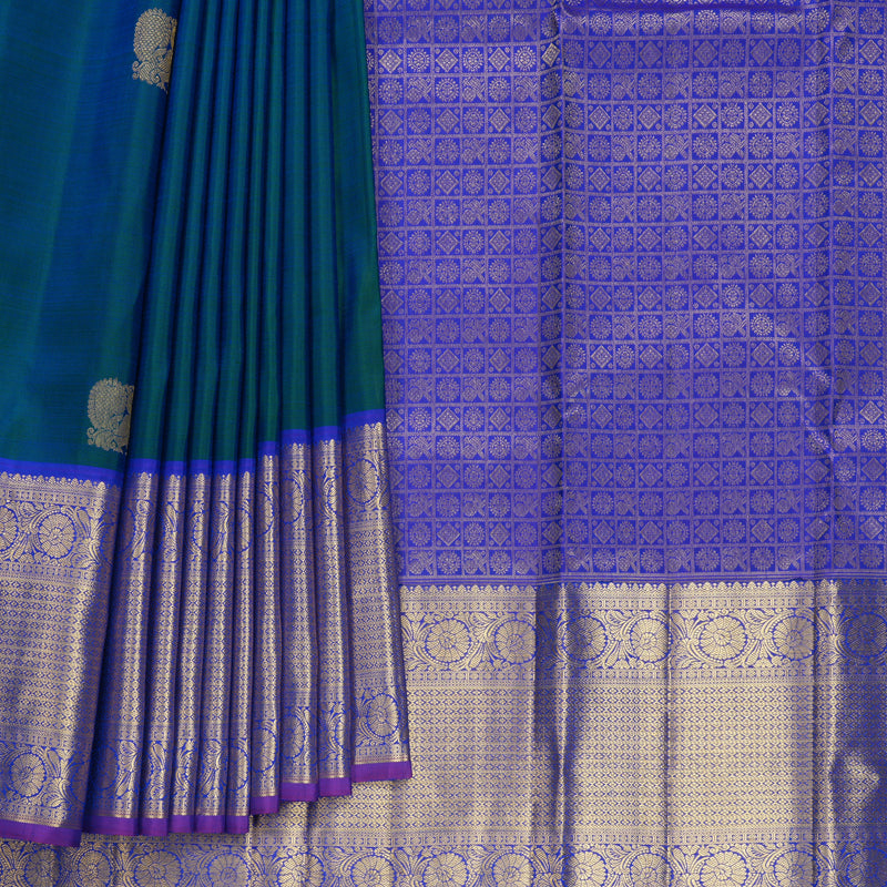 Hayagrivas Handloom Mayilkazhuthu Kanjivaram Silk Saree with Blue Border KBF568G9-4