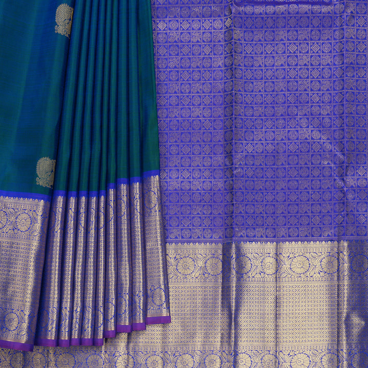 Hayagrivas Handloom Mayilkazhuthu Kanjivaram Silk Saree with Blue Border KBF568G9-4
