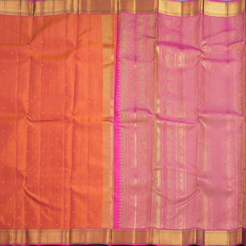 Hayagrivas Handloom Orangish-Pink Kanjivaram Silk Saree with Rani Pink Border KBF569G1-4