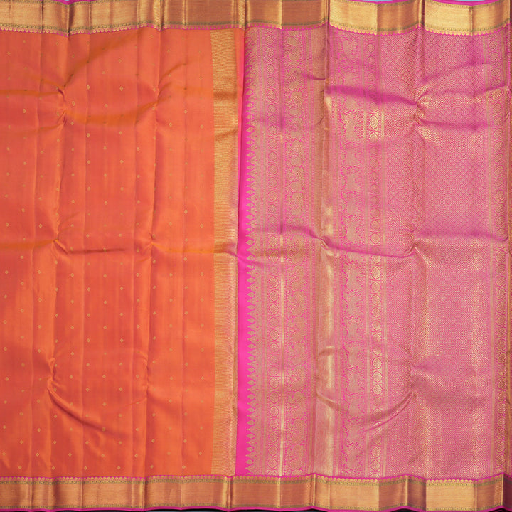 Hayagrivas Handloom Orangish-Pink Kanjivaram Silk Saree with Rani Pink Border KBF569G1-4