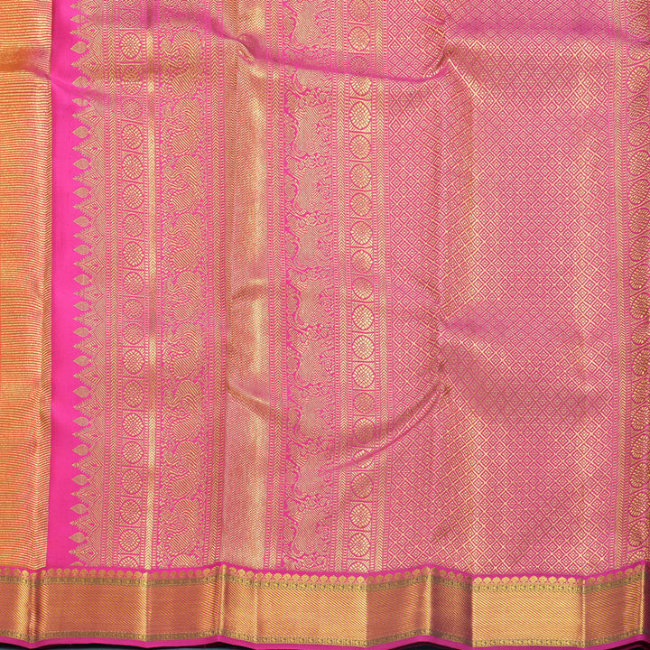 Hayagrivas Handloom Orangish-Pink Kanjivaram Silk Saree with Rani Pink Border KBF569G1-4